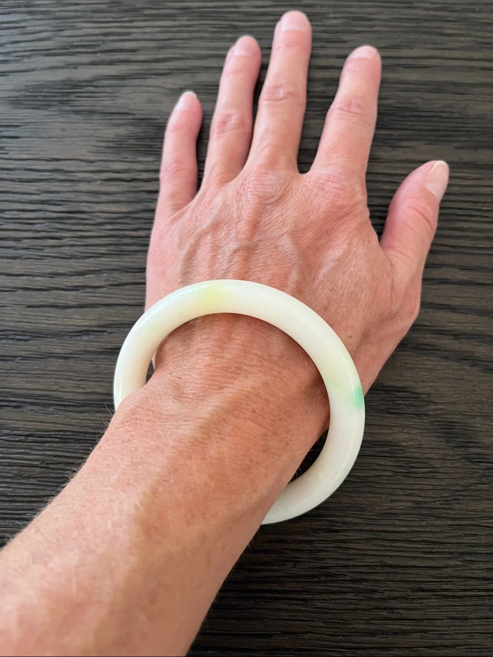 White/Cream Jade Bangle Bracelet with Subtle Green Accents